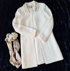 Tahari Cream overcoat with embellished collar